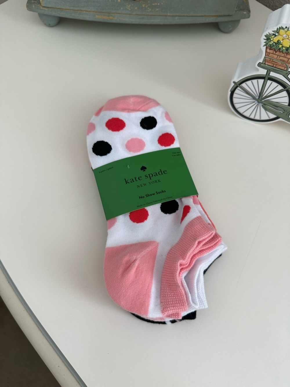 Kate spade Pink, Red, Black & White Polka Dot NoShow Socks pack of 3